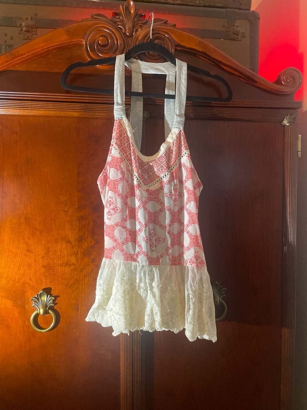 Jolt Women's Pink Paisley Embroidered Lace Hem Peplum Tank Top Size Large
